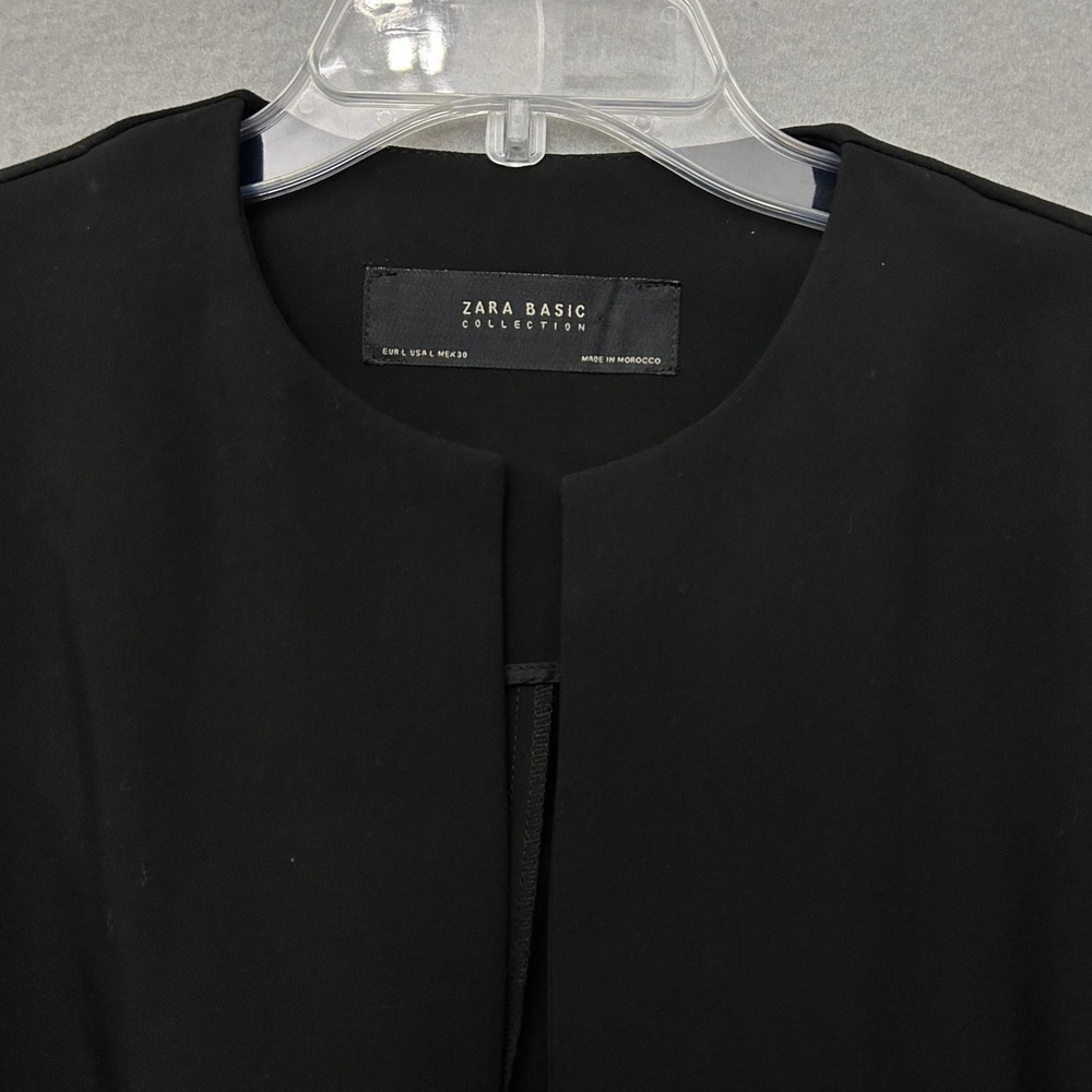 ZARA BASIC Black Bell Sleeve Cropped Blazer Jacket Open Front Size L Work Party - Picture 10 of 14